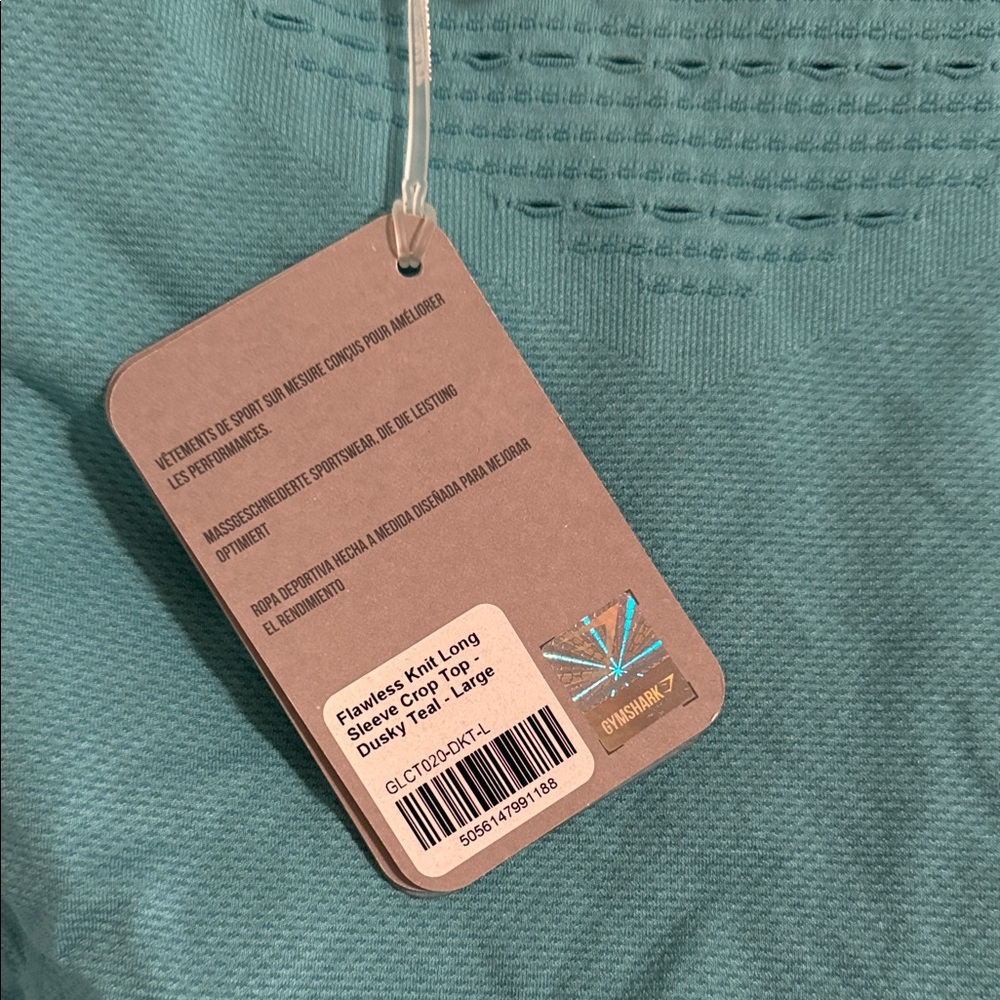 Gymshark Dusky Teal Flawless Knit Long Sleeve Crop Top Size Large NWT - Picture 2 of 7